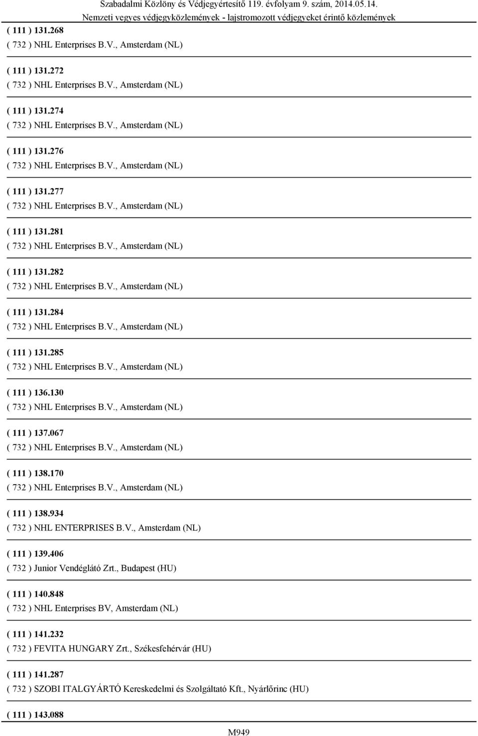 , Amsterdam (NL) ( 111 ) 139.406 ( 732 ) Junior Vendéglátó Zrt., Budapest (HU) ( 111 ) 140.