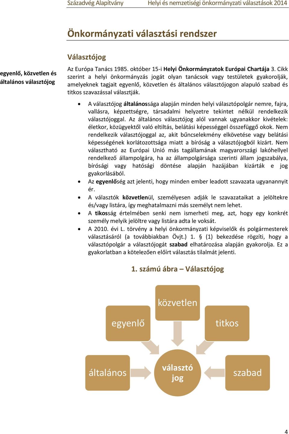 A választójog általánossága alapján minden helyi választópolgár nemre, fajra, vallásra, képzettségre, társadalmi helyzetre tekintet nélkül rendelkezik választójoggal.