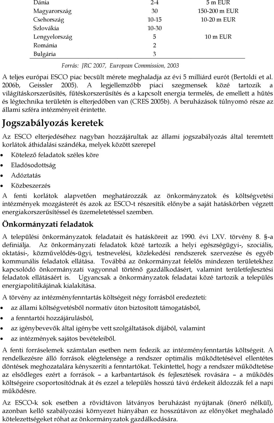 A legjellemzőbb piaci szegmensek közé tartozik a világításkorszerűsítés, fűtéskorszerűsítés és a kapcsolt energia termelés, de emellett a hűtés és légtechnika területén is elterjedőben van (CRES