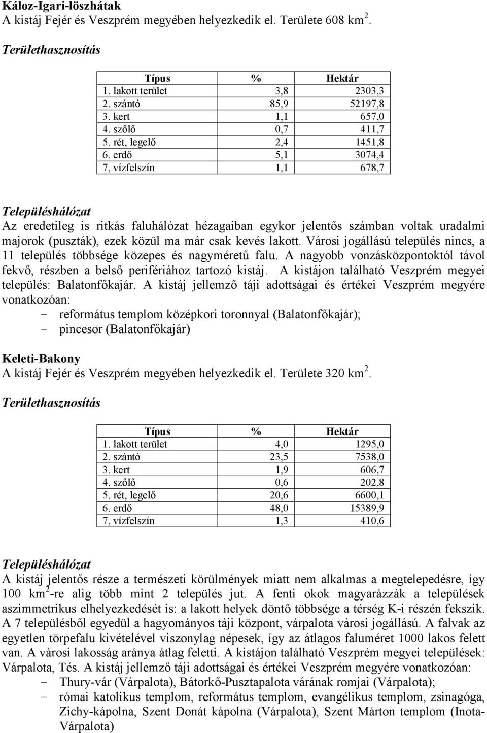 erdő 5,1 3074,4 7, vízfelszín 1,1 678,7 Az eredetileg is ritkás faluhálózat hézagaiban egykor jelentős számban voltak uradalmi majorok (puszták), ezek közül ma már csak kevés lakott.