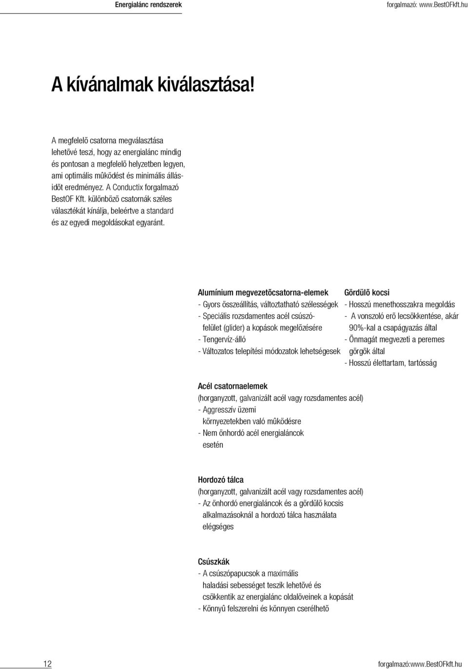 A Conductix forgalmazó BestOF Kft. különbözõ csatornák széles választékát kínálja, beleértve a standard és az egyedi megoldásokat egyaránt.