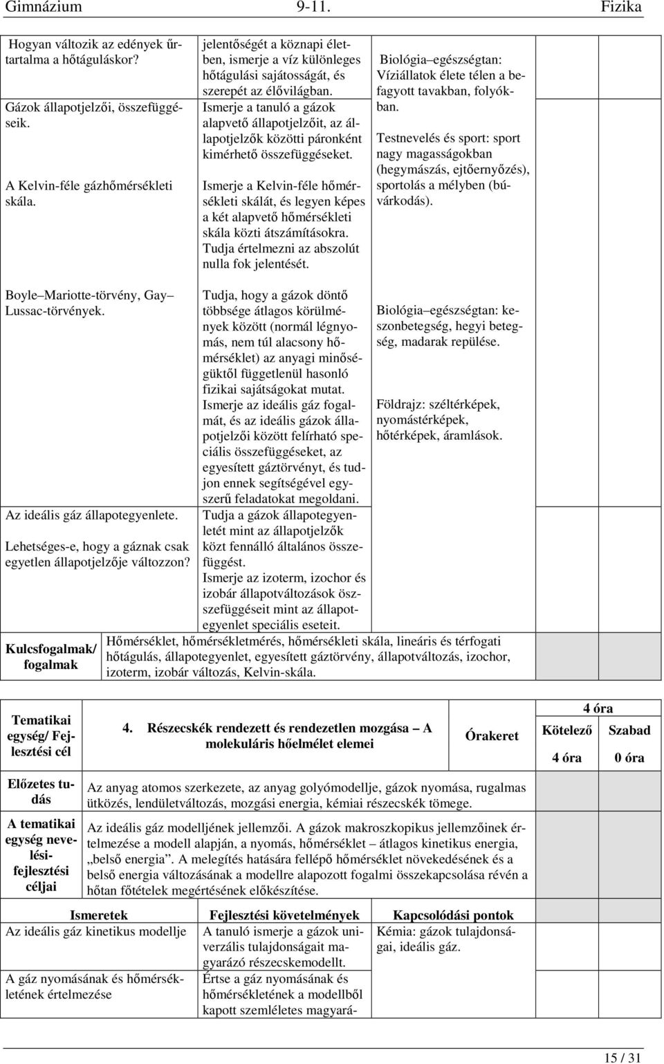 Ismerje a tanuló a gázok alapvető állapotjelzőit, az állapotjelzők közötti páronként kimérhető összefüggéseket.