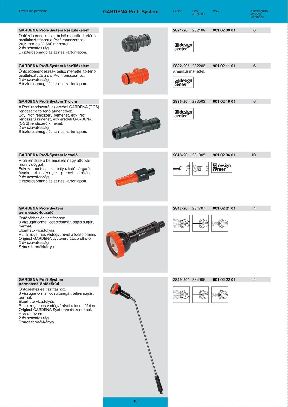 Blisztercsomagolás színes kartonlapon. 2822-20* 282208 901 02 11 01 6 Amerikai menettel. GARDENA Profi-System T-elem A Profi rendszerről az eredeti GARDENA (OGS) rendszerre történő átmenethez.