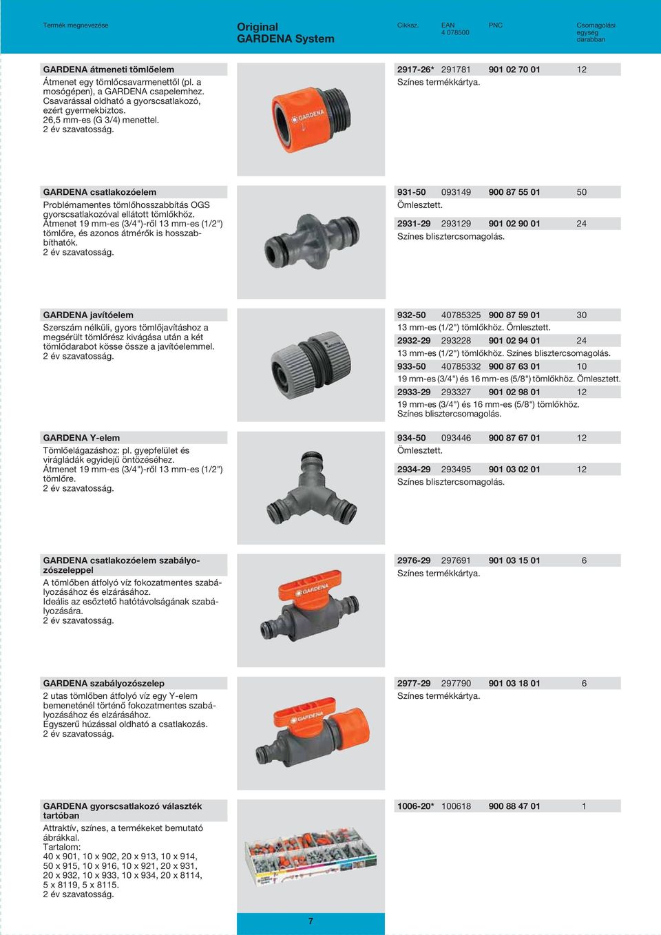Átmenet 19 mm-es (3/4")-ről 13 mm-es (1/2") tömlőre, és azonos átmérők is hosszabbíthatók. 931-50 093149 900 87 55 01 50 Ömlesztett. 2931-29 293129 901 02 90 01 24 Színes blisztercsomagolás.