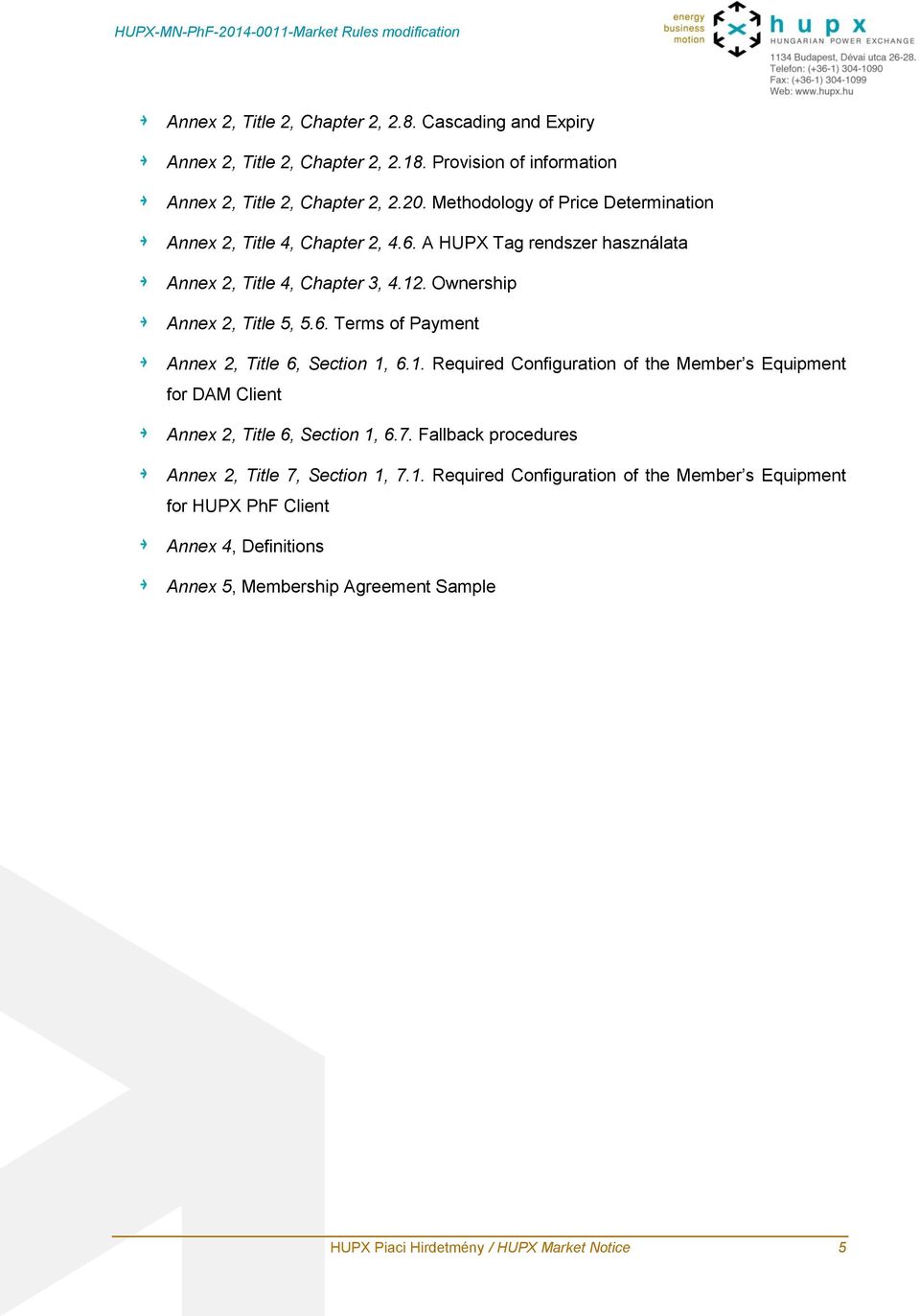 1. Required Configuration of the Member s Equipment for DAM Client Annex 2, Title 6, Section 1, 6.7. Fallback procedures Annex 2, Title 7, Section 1, 7.1. Required