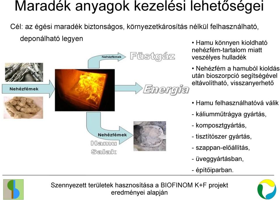 a hamuból kioldás után bioszorpció segítségével eltávolítható, visszanyerhető Hamu felhasználhatóvá válik -