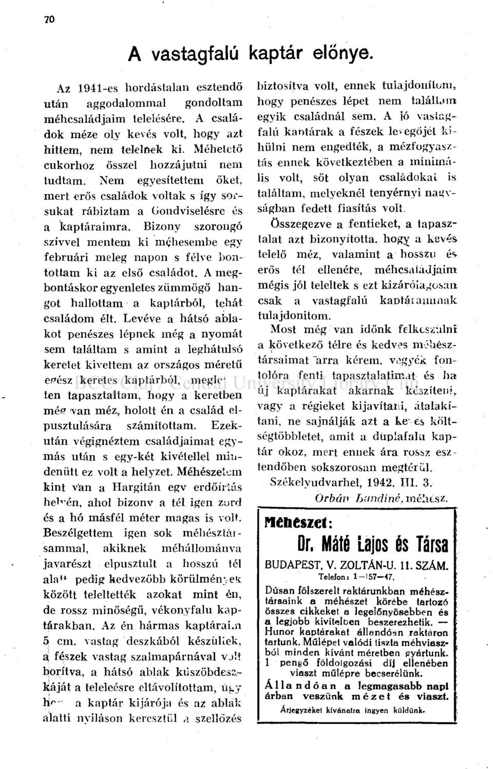 Bizony szorongó szívvel mentem ki méhesembe egy februári meleg napon s félve bontottam ki az első családot. A megbontáskor egyenletes zümmögő hangot hallottam a kaptárból, tehát családom élt.