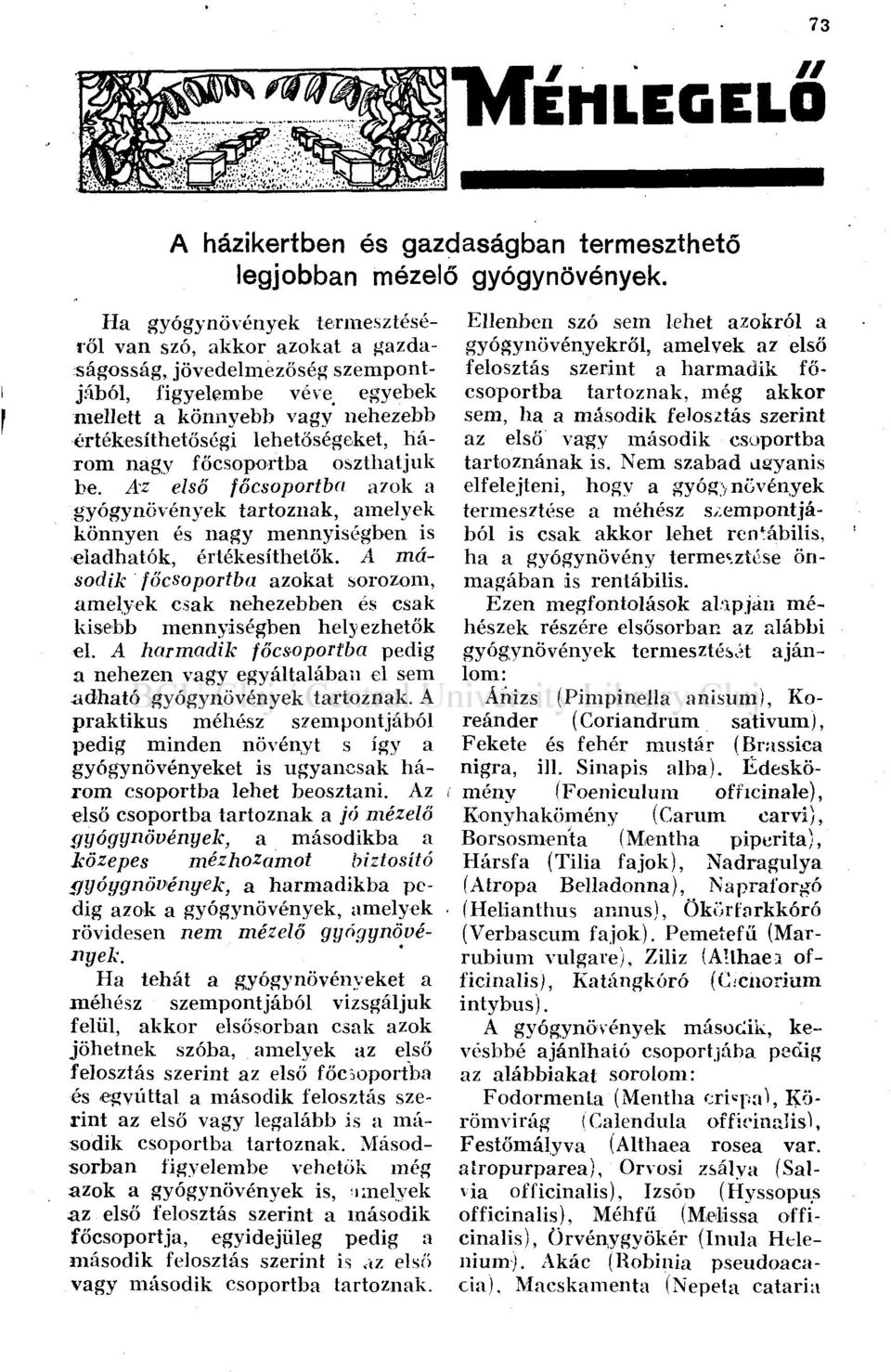 nagy főcsoportba oszthatjuk be. Az első főcsoportba azok a gyógynövények tartoznak, amelyek könnyen és nagy mennyiségben is eladhatók, értékesíthetők.