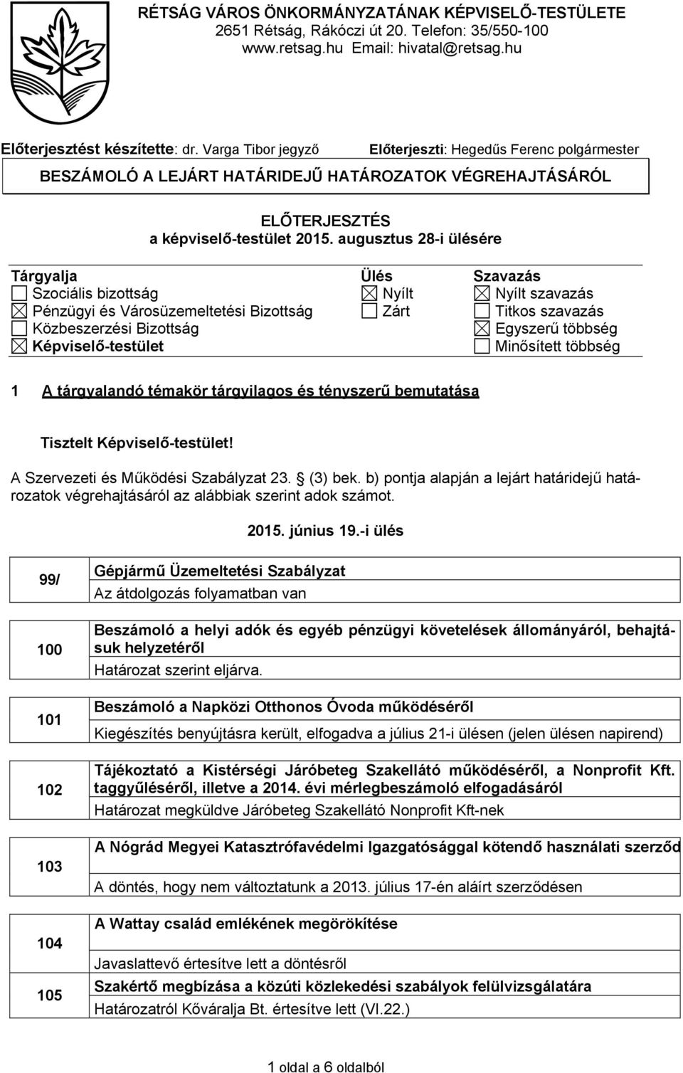 augusztus 28-i ülésére Tárgyalja Ülés Szavazás Szociális bizottság Nyílt Nyílt szavazás Pénzügyi és Városüzemeltetési Bizottság Zárt Titkos szavazás Közbeszerzési Bizottság Egyszerű többség