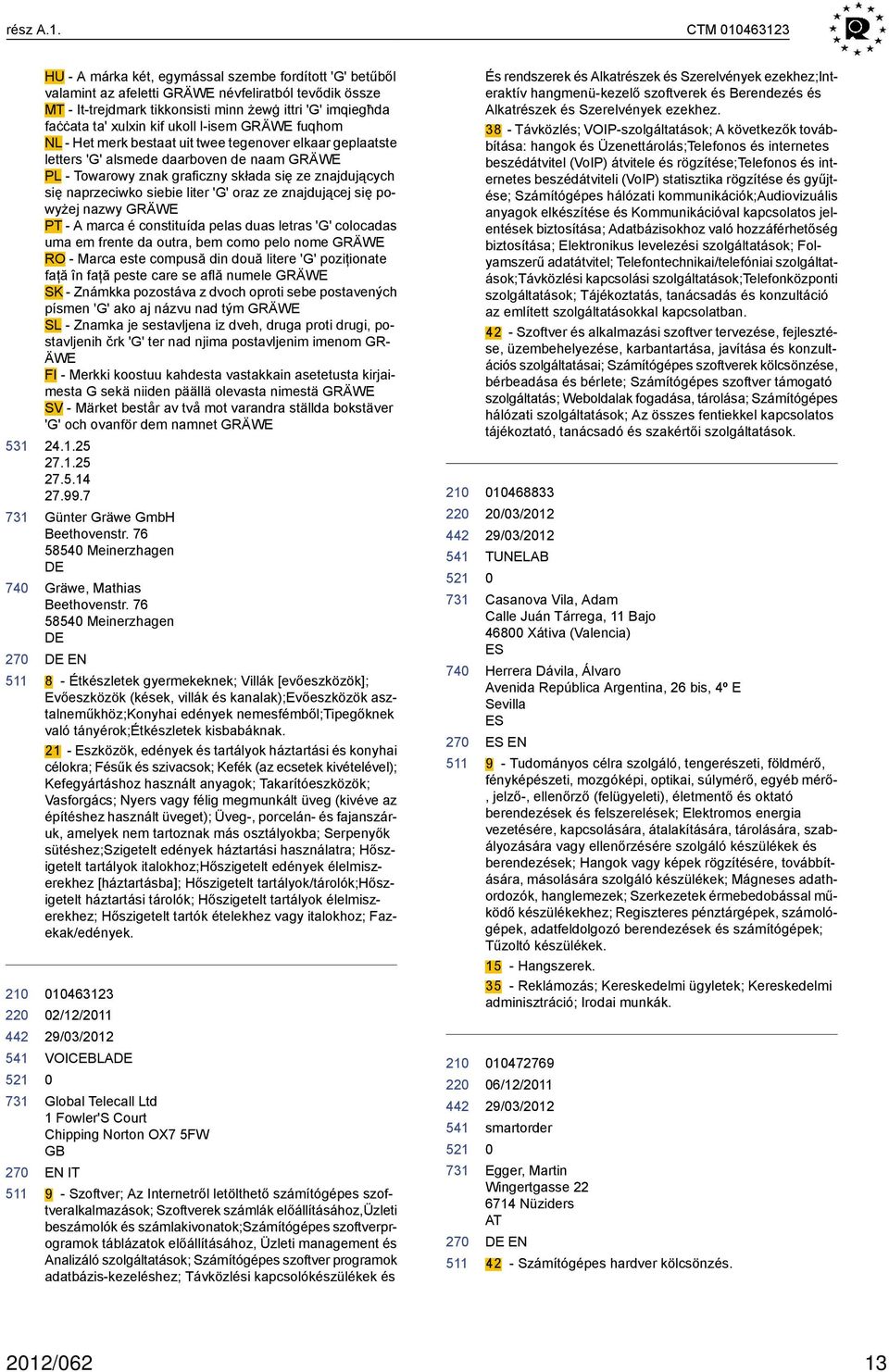xulxin kif ukoll l-isem GRÄWE fuqhom NL - Het merk bestaat uit twee tegenover elkaar geplaatste letters 'G' alsmede daarboven de naam GRÄWE PL - Towarowy znak graficzny składa się ze znajdujących się