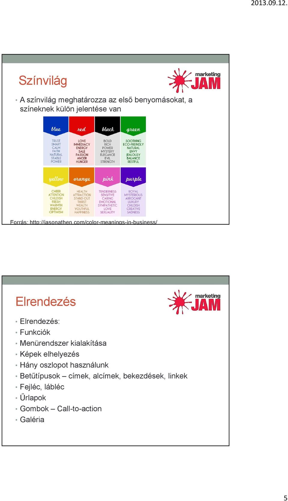 com/color-meanings-in-business/ Elrendezés Elrendezés: Funkciók Menürendszer