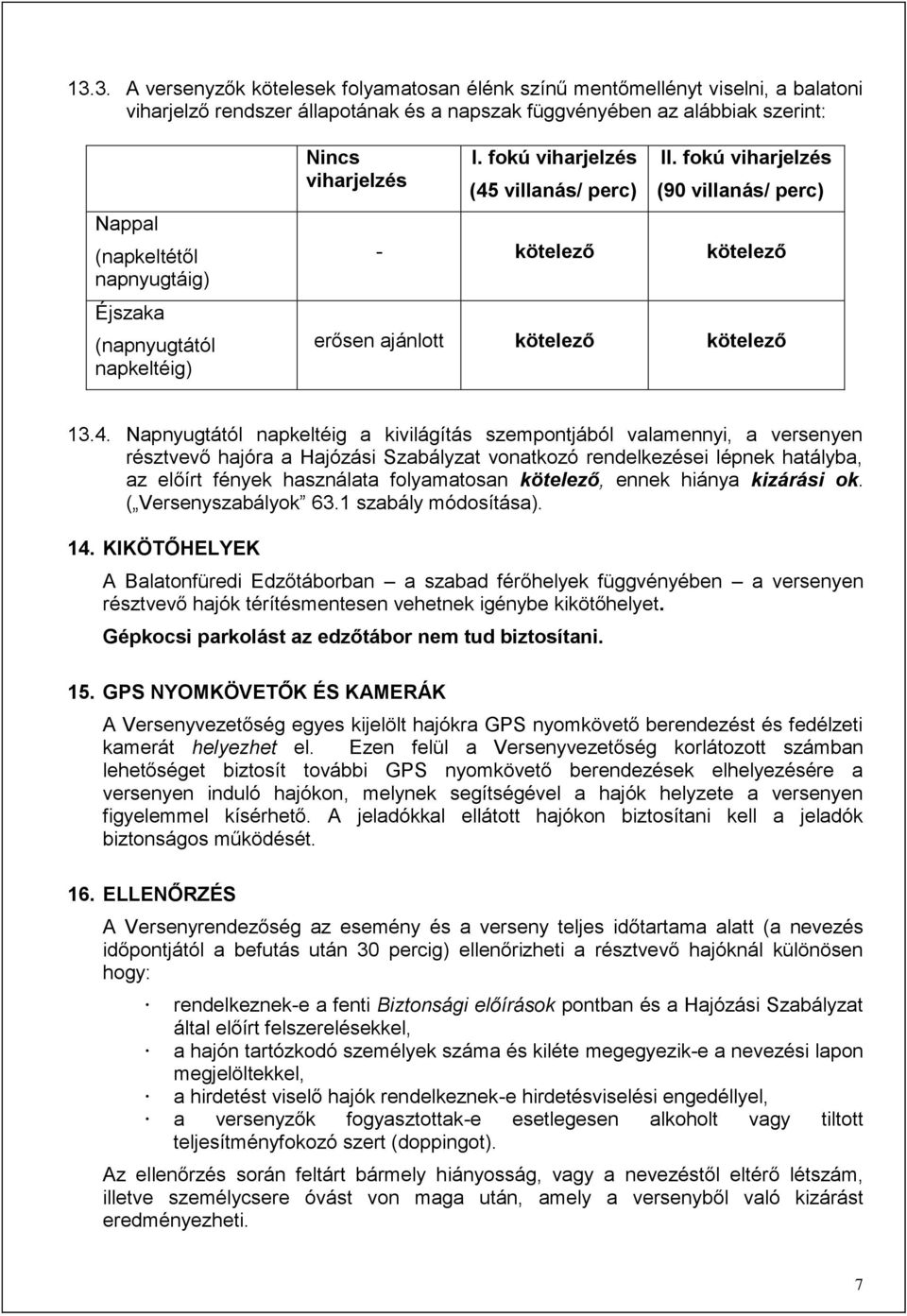 villanás/ perc) II. fokú viharjelzés (90 villanás/ perc) - kötelező kötelező erősen ajánlott kötelező kötelező 13.4.
