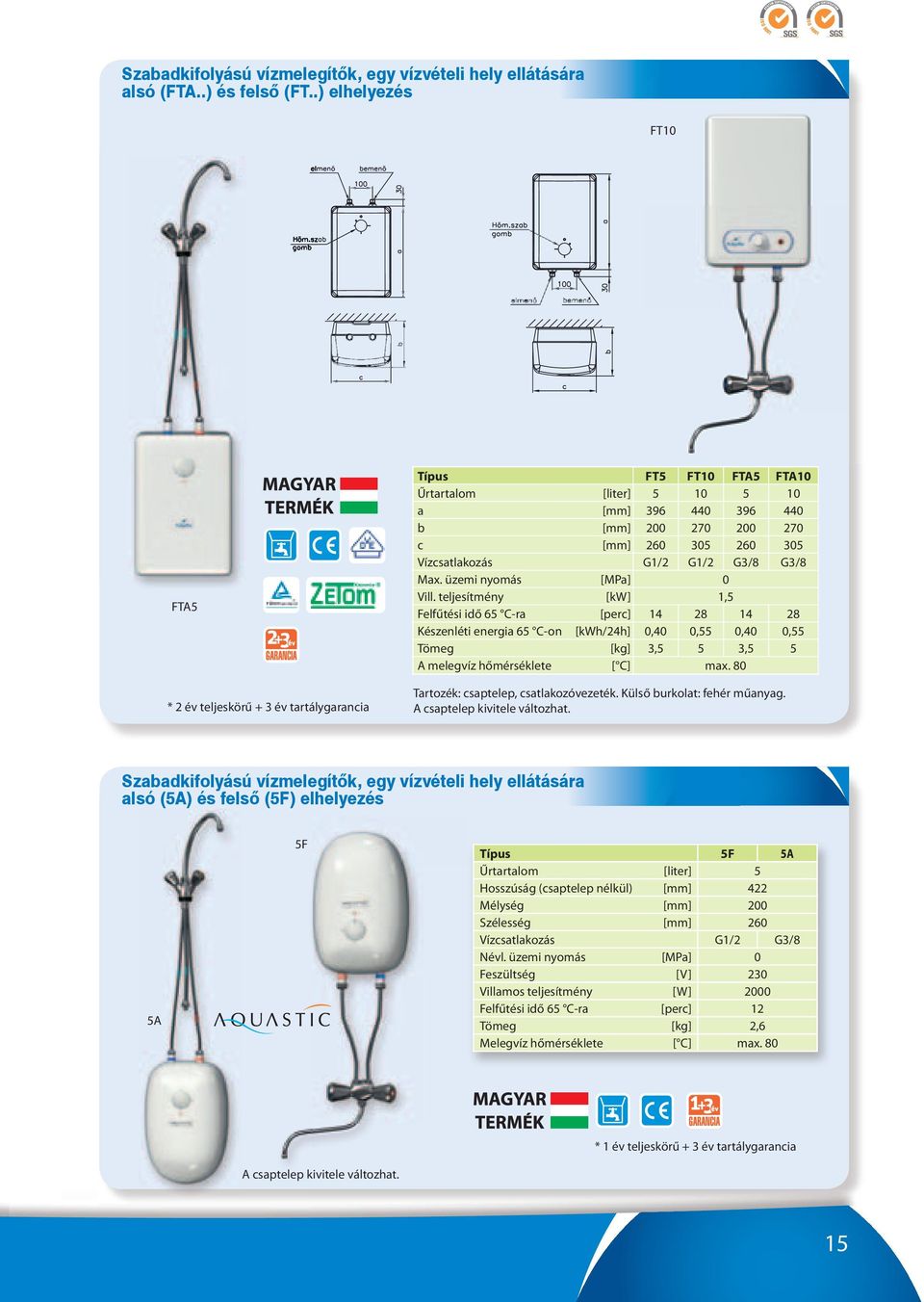 Vízcsatlakozás G1/2 G1/2 G3/8 G3/8 Max. üzemi nyomás [MPa] 0 Vill.