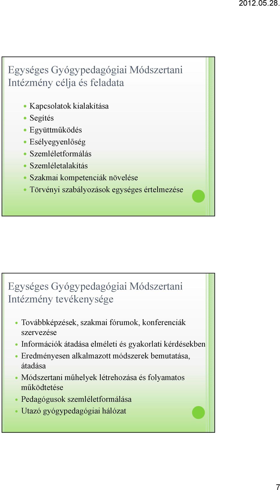 tevékenysége Továbbképzések, szakmai fórumok, konferenciák szervezése Információk átadása elméleti és gyakorlati kérdésekben Eredményesen