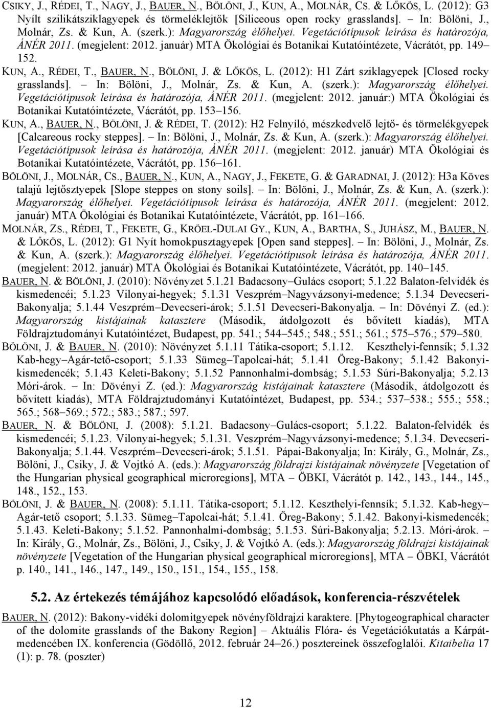 KUN, A., RÉDEI, T., BAUER, N., BÖLÖNI, J. & LŐKÖS, L. (2012): H1 Zárt sziklagyepek [Closed rocky grasslands]. In: Bölöni, J., Molnár, Zs. & Kun, A. (szerk.): Magyarország élőhelyei.
