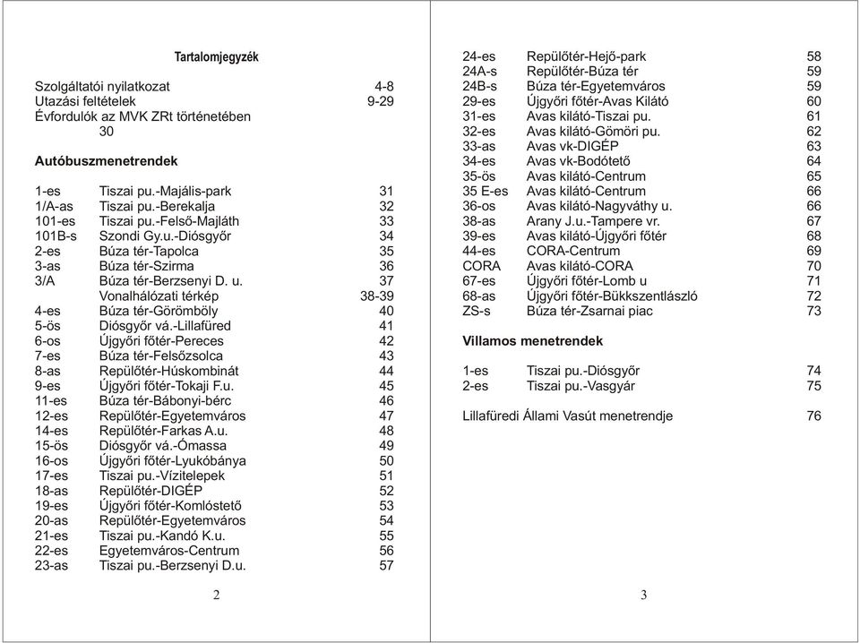 37 Vonalhálózati térkép 38-39 4-es Búza tér-görömböly 40 5-ös Diósgyõr vá.