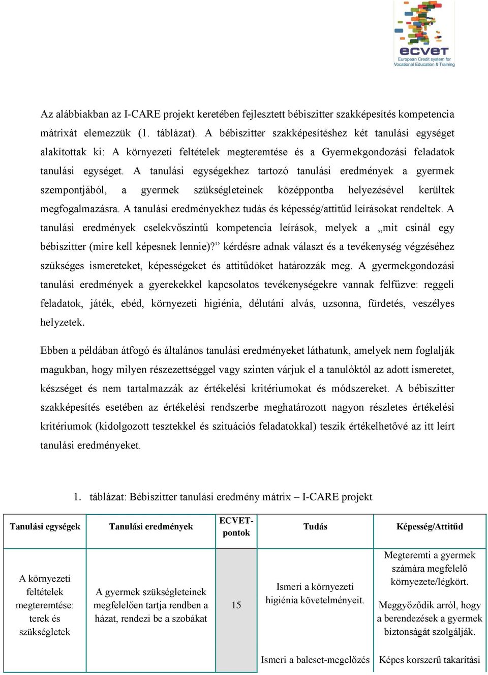 A tanulási egységekhez tartozó tanulási eredmények a gyermek szempontjából, a gyermek szükségleteinek középpontba helyezésével kerültek megfogalmazásra.