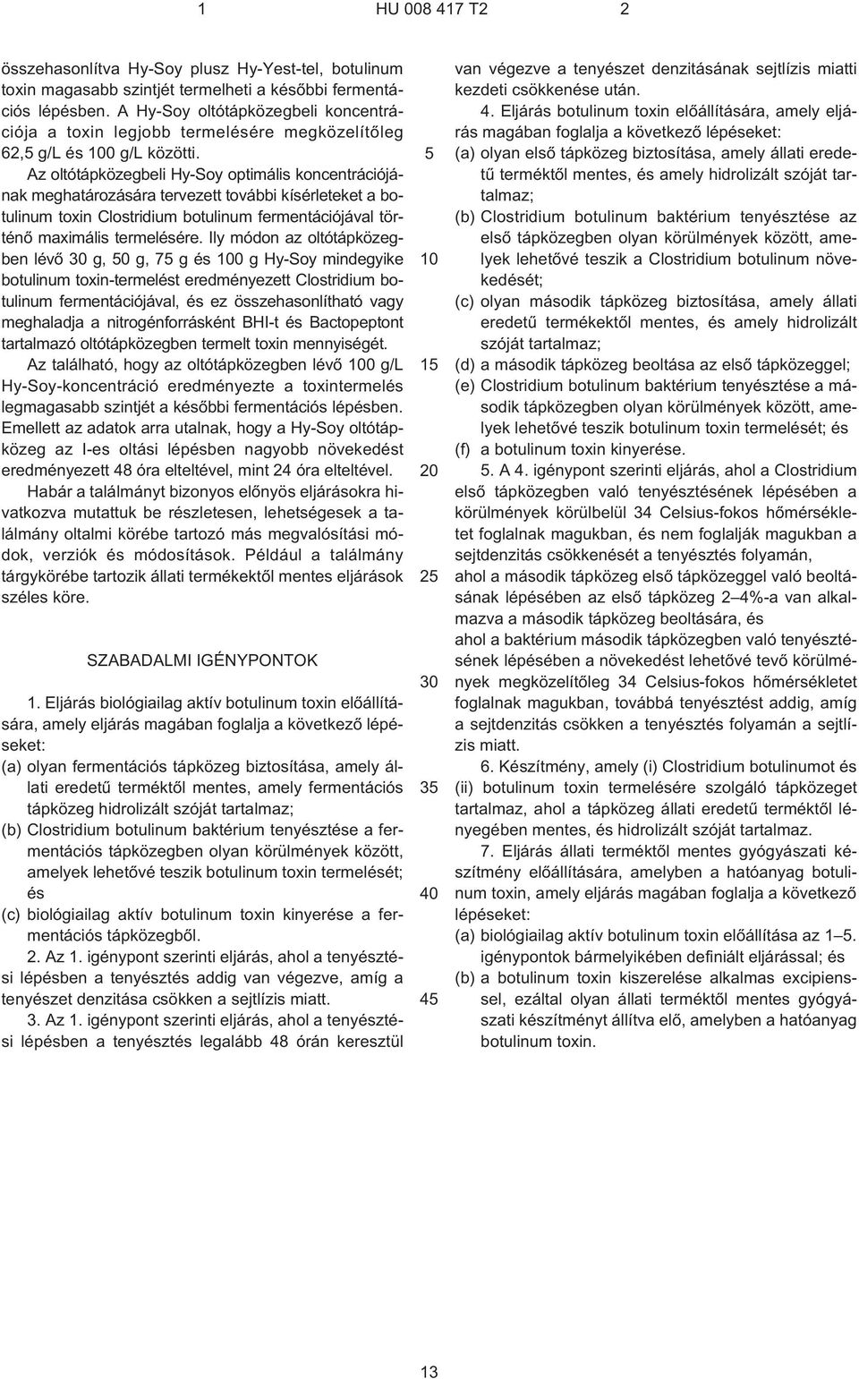 Az oltótápközegbeli Hy¹Soy optimális koncentrációjának meghatározására tervezett további kísérleteket a botulinum toxin Clostridium botulinum fermentációjával történõ maximális termelésére.