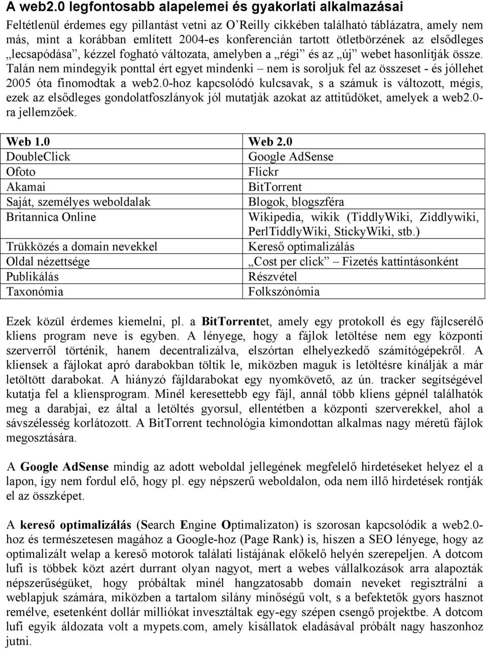 ötletbörzének az elsődleges lecsapódása, kézzel fgható váltzata, amelyben a régi és az új webet hasnlítják össze.