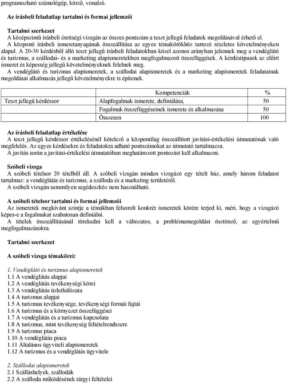 A központi írásbeli ismeretanyagának összeállítása az egyes témakörökhöz tartozó részletes követelményeken alapul.