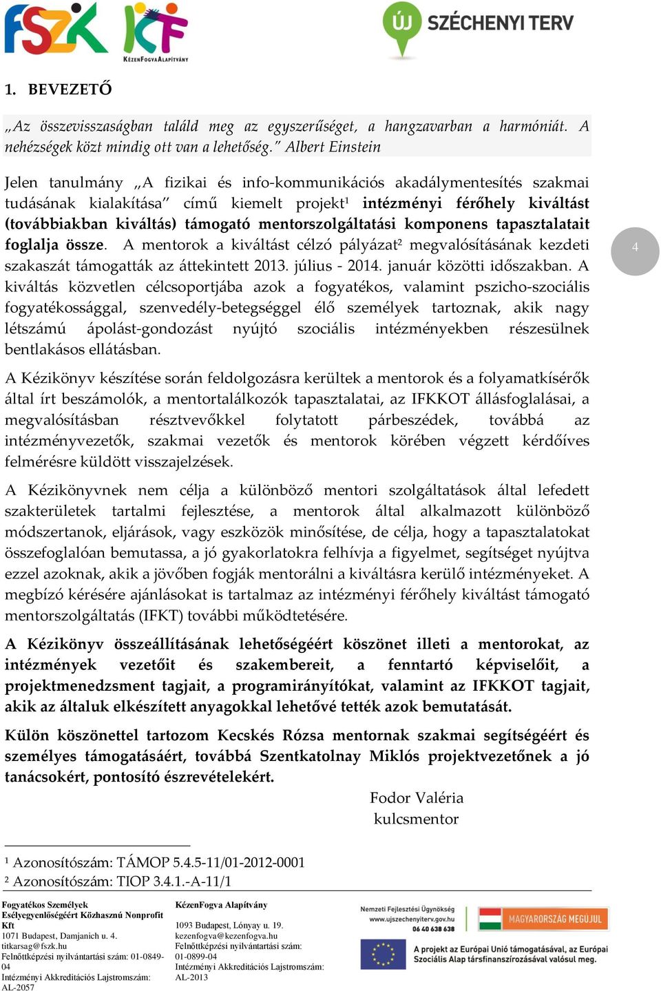 mentorszolgáltatási komponens tapasztalatait foglalja össze. A mentorok a kiváltást célzó pályázat 2 megvalósításának kezdeti szakaszát támogatták az áttekintett 2013. július - 2014.