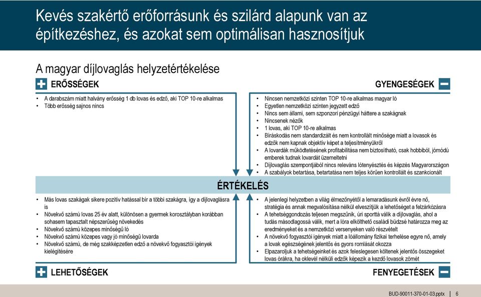 állami, sem szponzori pénzügyi háttere a szakágnak Nincsenek nézők 1 lovas, aki TOP 10-re alkalmas Bíráskodás nem standardizált és nem kontrollált minősége miatt a lovasok és edzők nem kapnak