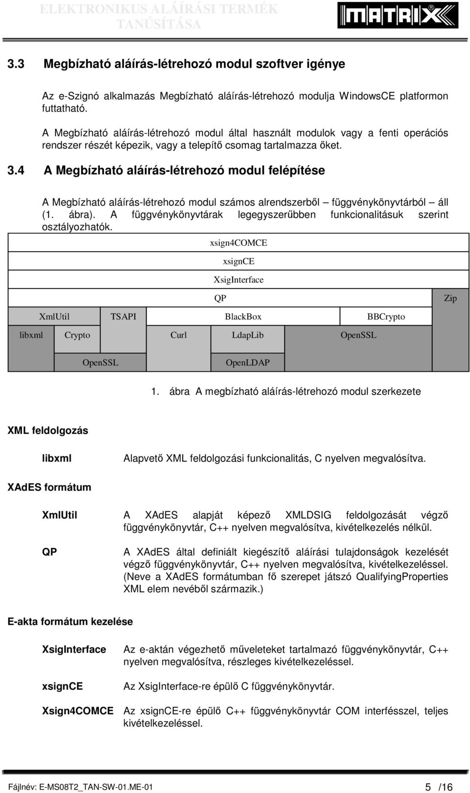 4 A Megbízható aláírás-létrehozó modul felépítése A Megbízható aláírás-létrehozó modul számos alrendszerből függvénykönyvtárból áll (1. ábra).