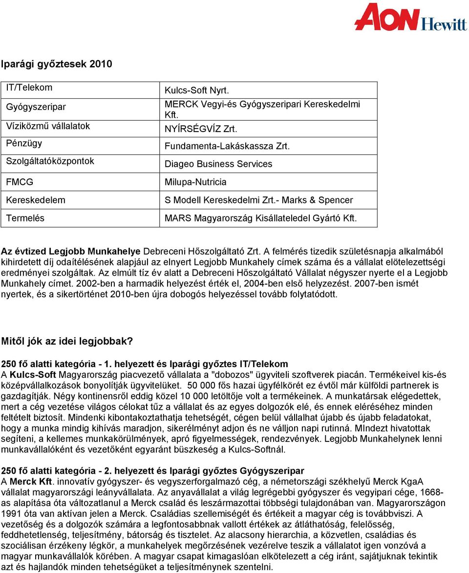 Az évtized Legjobb Munkahelye Debreceni Hőszolgáltató Zrt.