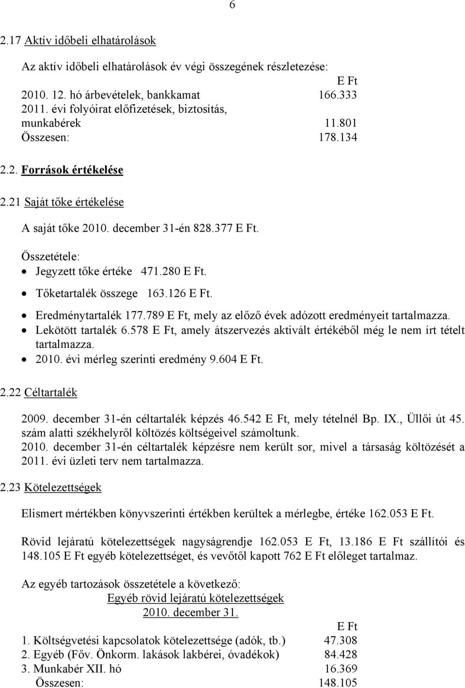 Összetétele: Jegyzett tőke értéke 471.280. Tőketartalék összege 163.126. Eredménytartalék 177.789, mely az előző évek adózott eredményeit tartalmazza. Lekötött tartalék 6.