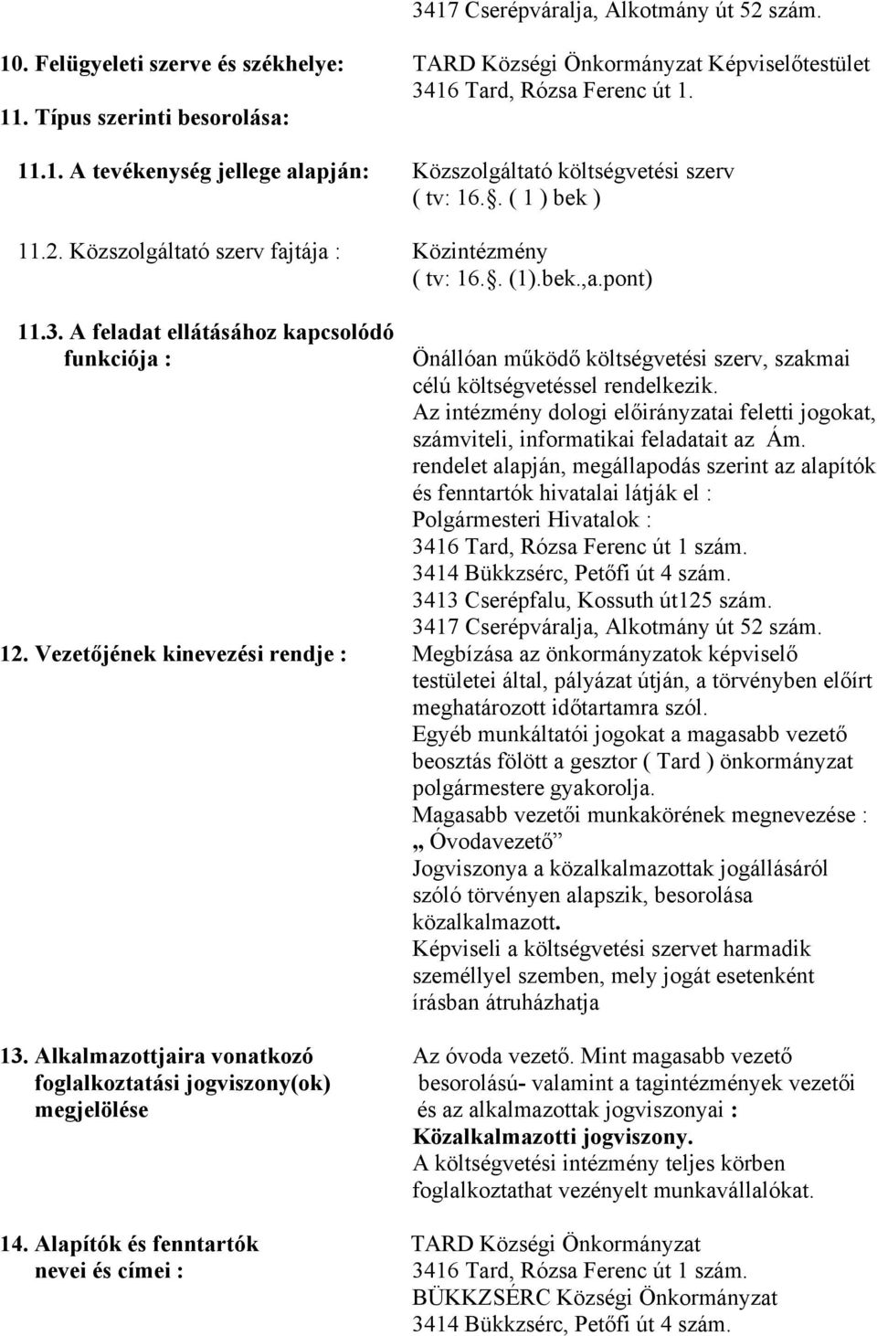 A feladat ellátásához kapcsolódó funkciója : Önállóan működő költségvetési szerv, szakmai célú költségvetéssel rendelkezik.