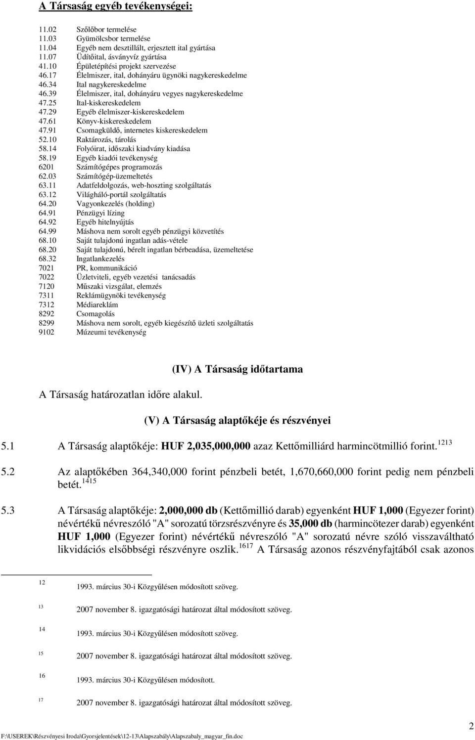 25 Ital-kiskereskedelem 47.29 Egyéb élelmiszer-kiskereskedelem 47.61 Könyv-kiskereskedelem 47.91 Csomagküld, internetes kiskereskedelem 52.10 Raktározás, tárolás 58.