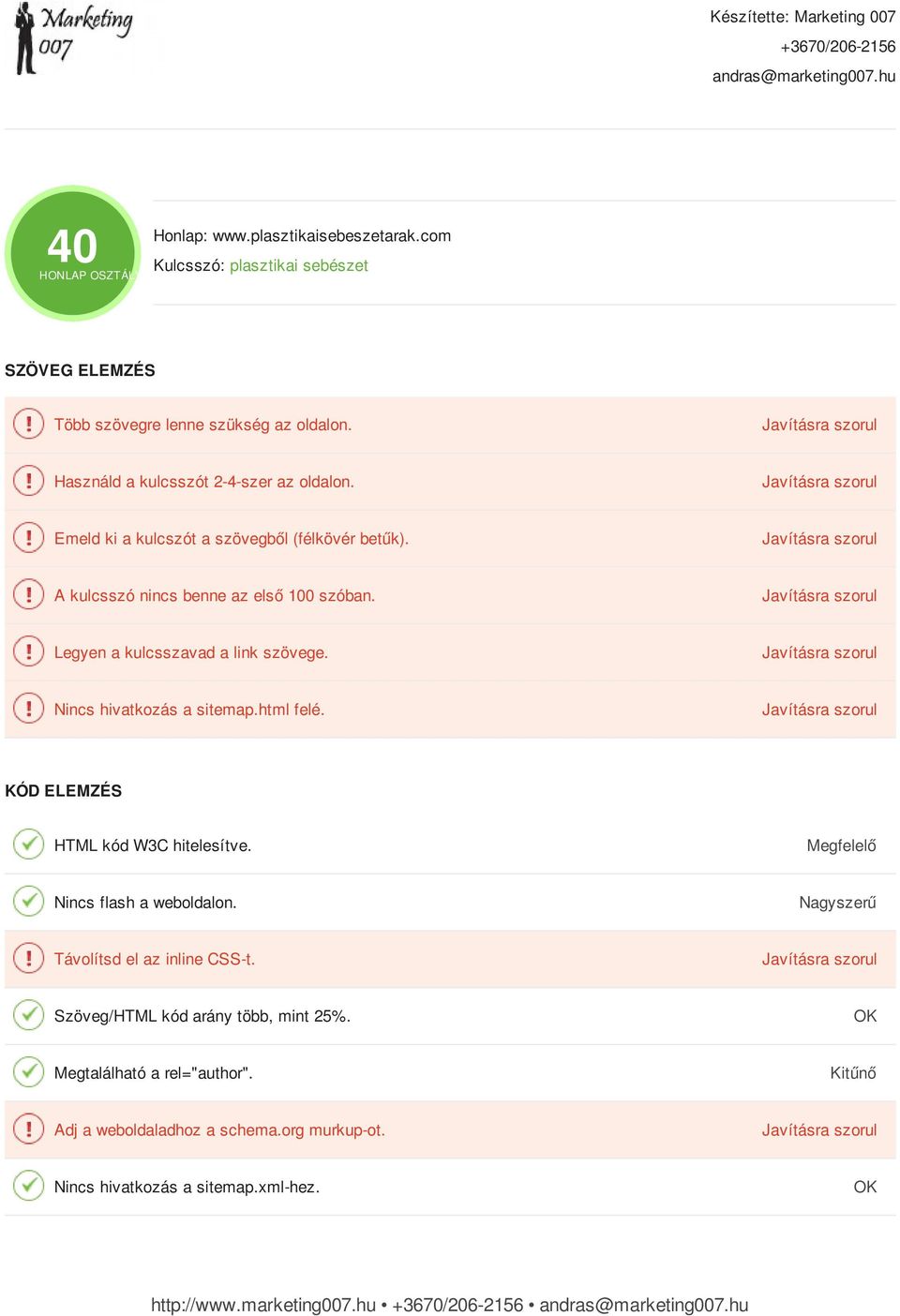 Nincs hivatkozás a sitemap.html felé. KÓD ELEMZÉS HTML kód W3C hitelesítve. Megfelelő Nincs flash a weboldalon.