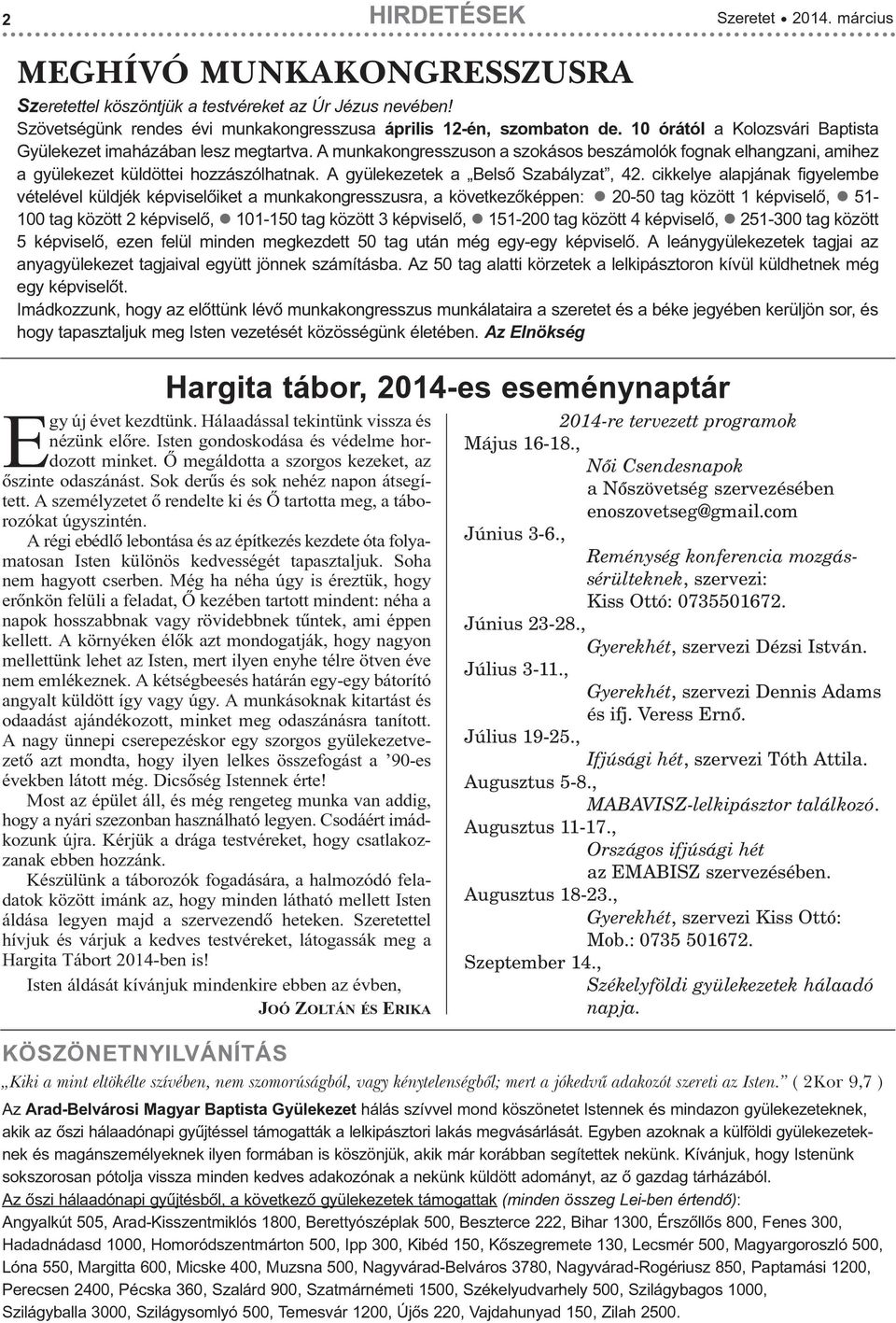 A gyülekezetek a Belsõ Szabályzat, 42.