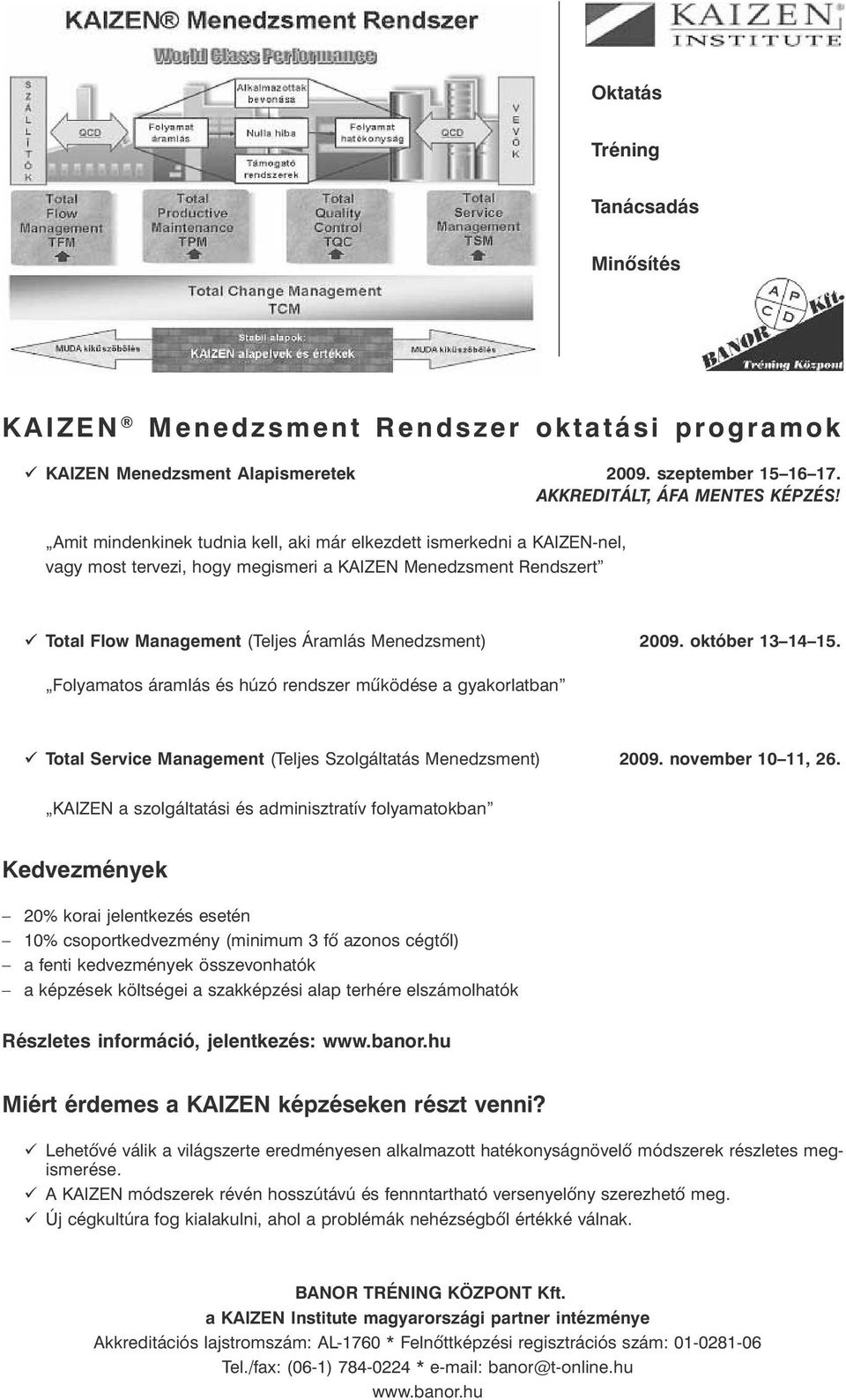 október 13 14 15. Folyamatos áramlás és húzó rendszer mûködése a gyakorlatban Total Service Management (Teljes Szolgáltatás Menedzsment) 2009. november 10 11, 26.