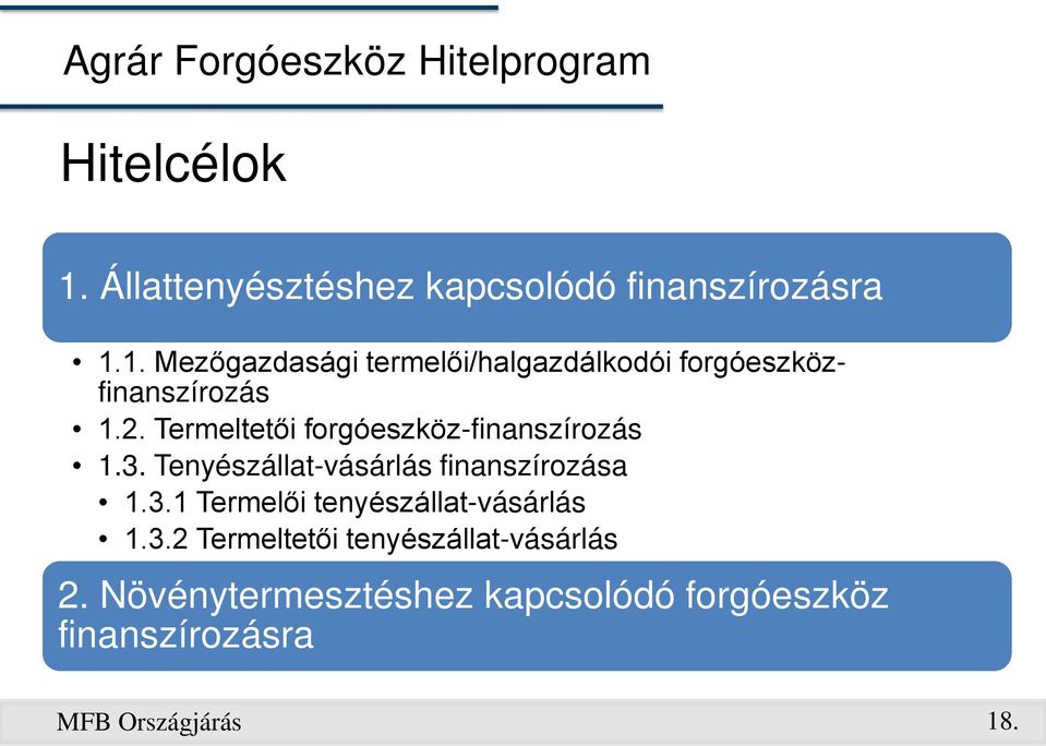 1. Mezőgazdasági termelői/halgazdálkodói forgóeszközfinanszírozás 1.2.