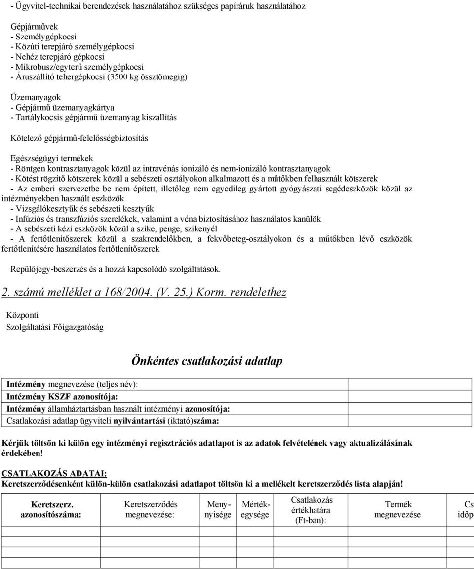 Egészségügyi termékek - Röntgen kontrasztanyagok közül az intravénás ionizáló és nem-ionizáló kontrasztanyagok - Kötést rögzítő kötszerek közül a sebészeti osztályokon alkalmazott és a műtőkben