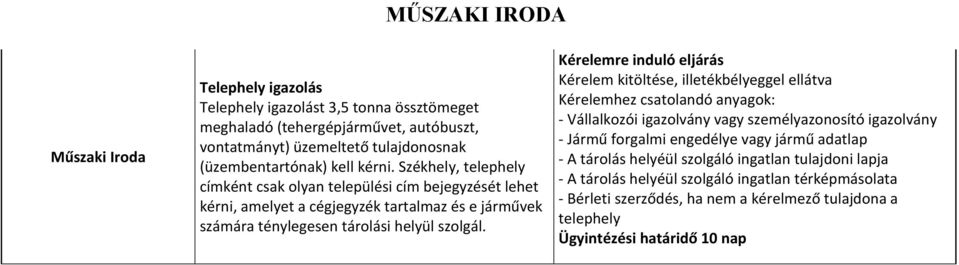 Székhely, telephely címként csak olyan települési cím bejegyzését lehet kérni, amelyet a cégjegyzék tartalmaz és e járművek számára ténylegesen tárolási helyül