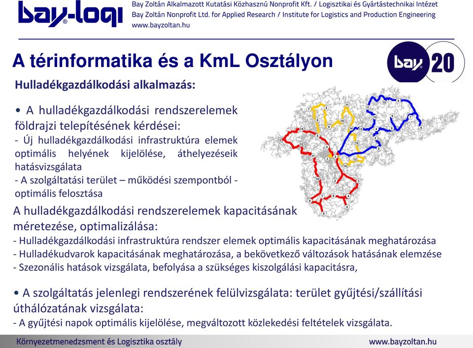 infrastruktúra rendszer elemek optimális kapacitásának meghatározása - Hulladékudvarok kapacitásának meghatározása, a bekövetkező változások hatásának elemzése - Szezonális hatások vizsgálata,