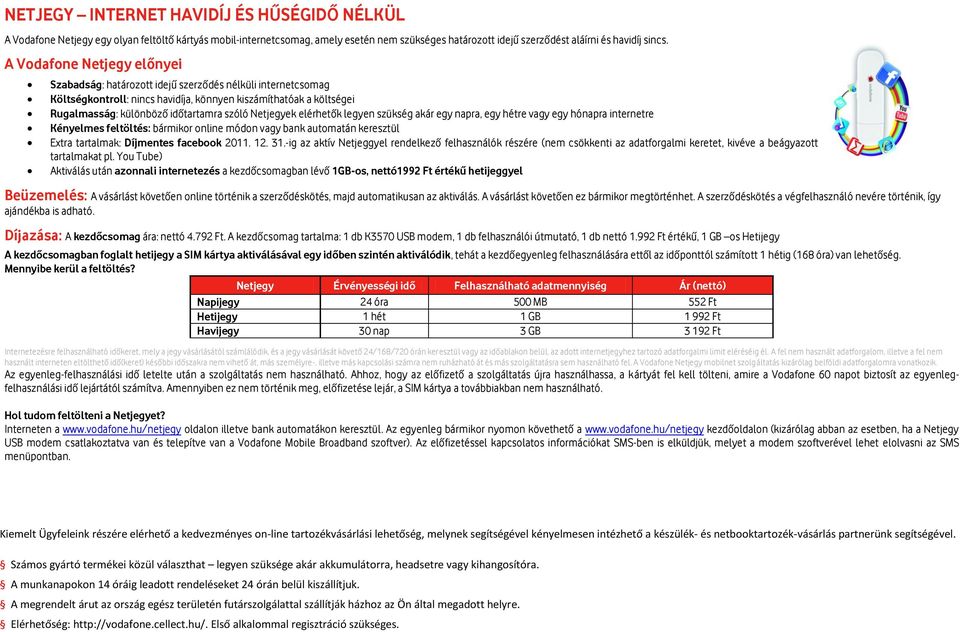 Netjegyek elérhetők legyen szükség akár egy napra, egy hétre vagy egy hónapra internetre Kényelmes feltöltés: bármikor online módon vagy bank automatán keresztül Extra tartalmak: Díjmentes facebook