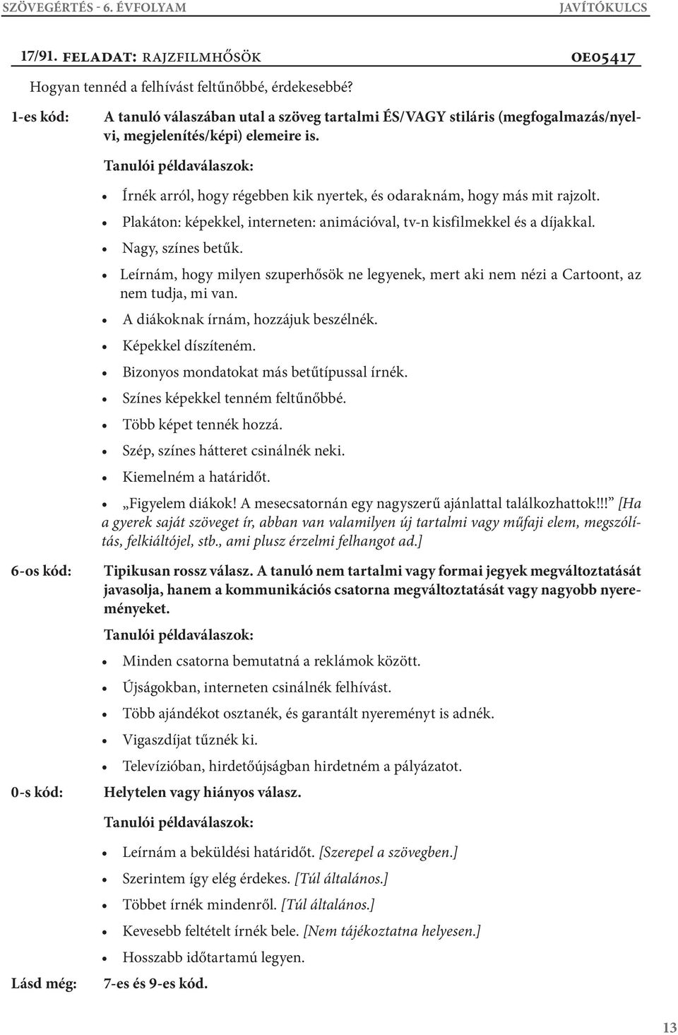 is. 6-os kód: [Ha a gyerek saját szöveget ír, abban van valamilyen új tartalmi vagy műfaji elem, megszólítás, felkiáltójel, stb.