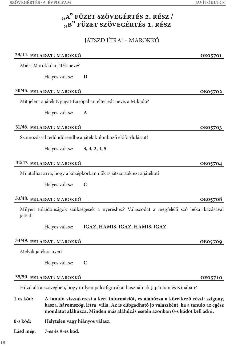 OE05703 3, 4, 2, 1, 5 32/47. feladat: Marokkó Mi utalhat arra, hogy a középkorban nők is játszották ezt a játékot? OE05704 C 33/48.