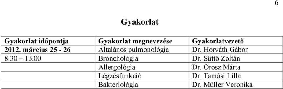 Horváth Gábor 8.30 13.00 Bronchológia Dr.