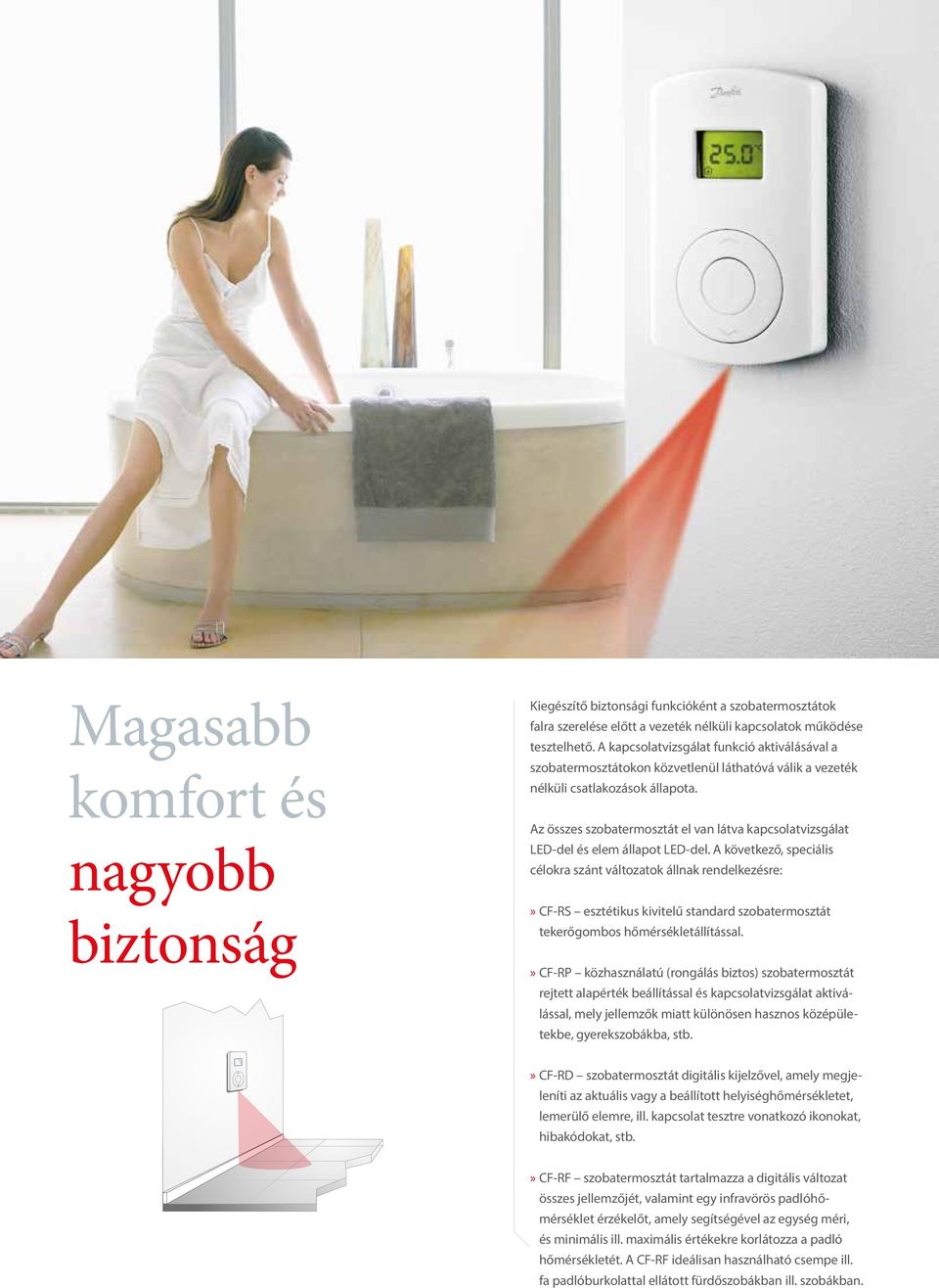 Az összes szobatermosztát el van látva kapcsolatvizsgálat LED-del és elem állapot LED-del.