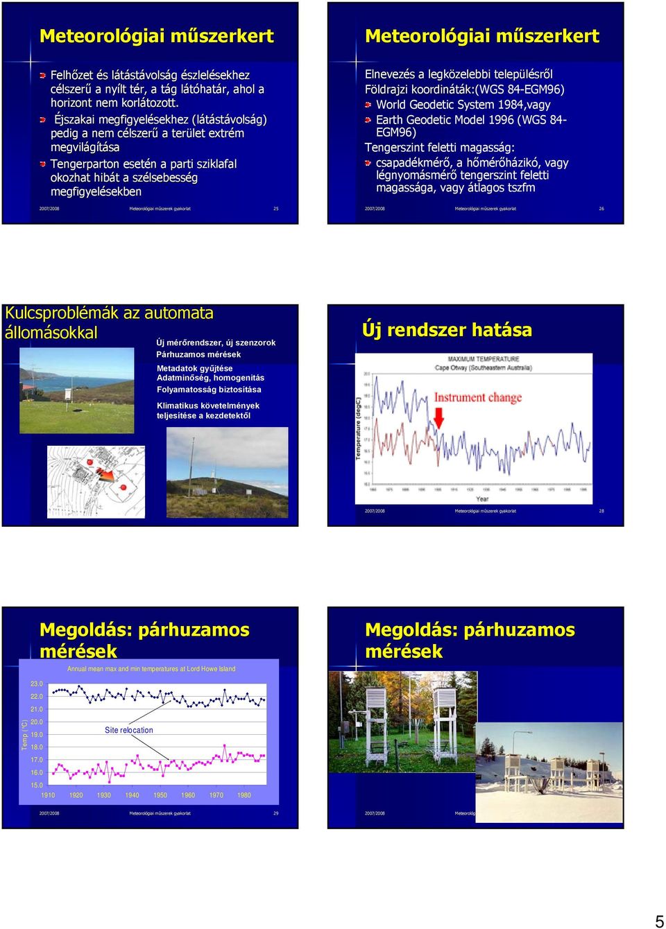 Meteorológiai műszerek gyakorlat 25 Meteorológiai műszerkert Elnevezés a legközelebbi településről Földrajzi koordináták:(wgs 84-EGM96) World Geodetic System 1984,vagy Earth Geodetic Model 1996 (WGS