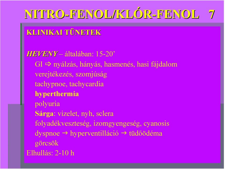 tachycardia hyperthermia polyuria Sárga: vizelet, nyh, sclera