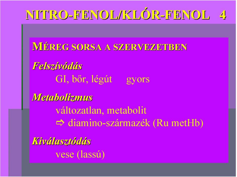 Metabolizmus változatlan, metabolit