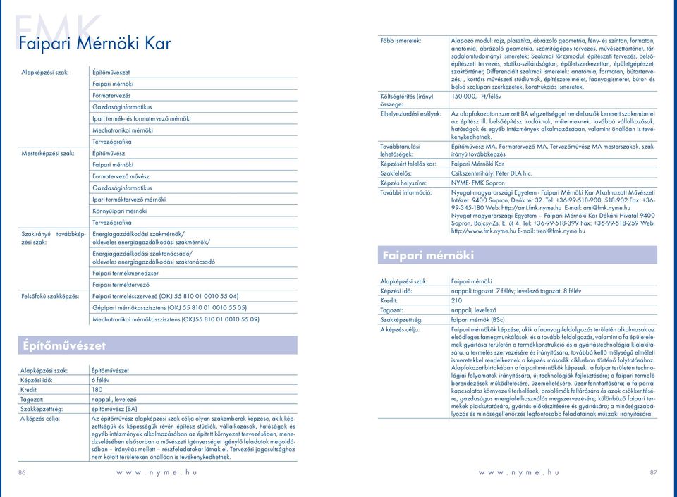 energiagazdálkodási szakmérnök/ Energiagazdálkodási szaktanácsadó/ okleveles energiagazdálkodási szaktanácsadó Faipari termékmenedzser Faipari terméktervező Felsőfokú szakképzés: Faipari