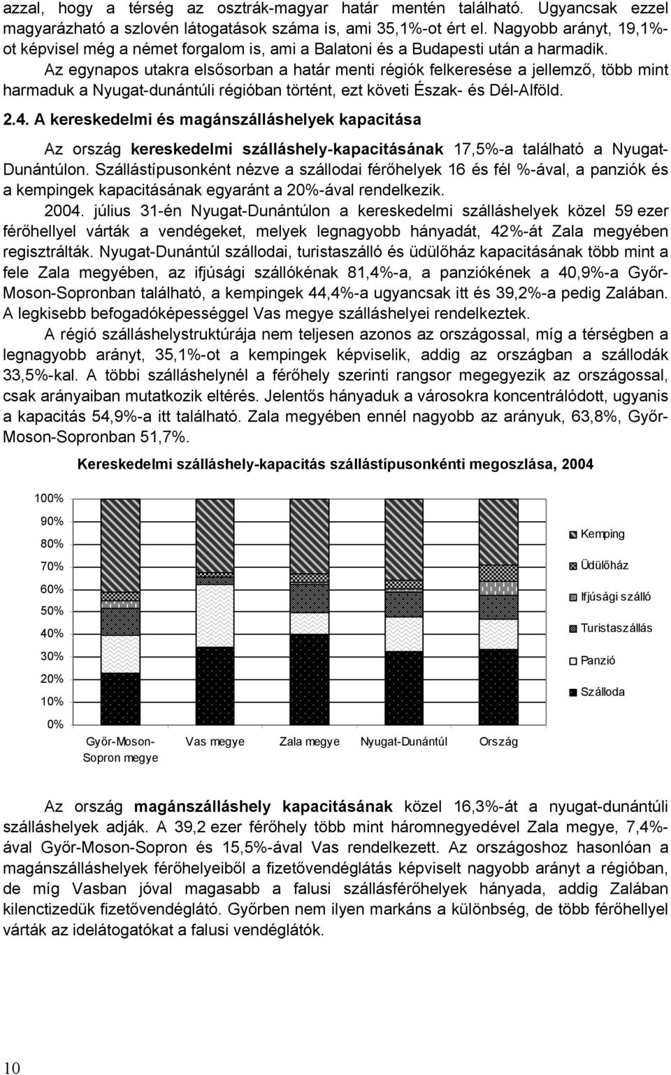 Az egynapos utakra elsősorban a határ menti régiók felkeresése a jellemző, több mint harmaduk a Nyugat-dunántúli régióban történt, ezt követi Észak- és Dél-Alföld. 2.4.