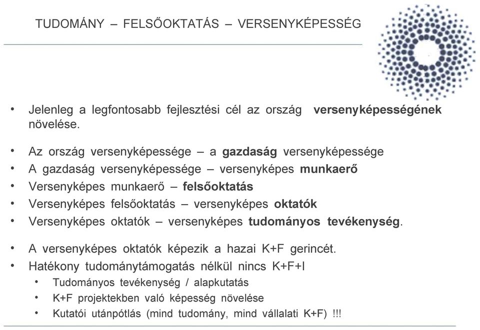 Versenyképes felsőoktatás versenyképes oktatók Versenyképes oktatók versenyképes tudományos tevékenység.