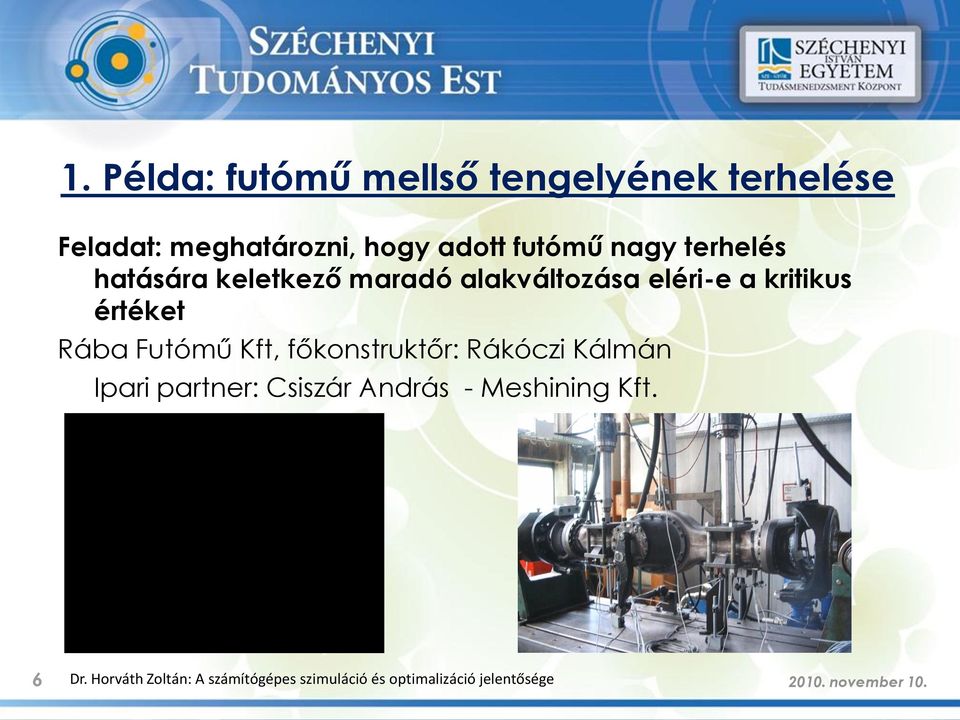 Futómű Kft, főkonstruktőr: Rákóczi Kálmán Ipari partner: Csiszár András - Meshining Kft.